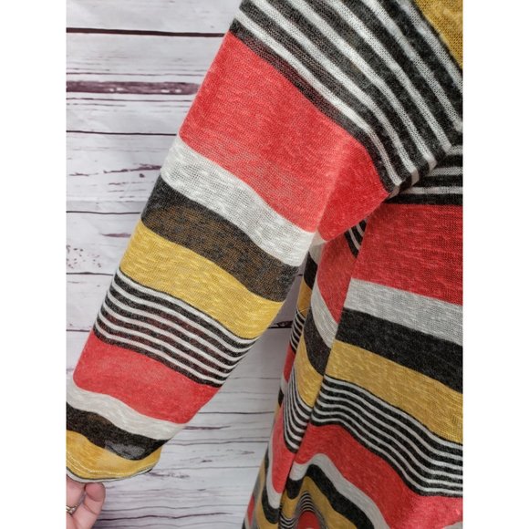 Bellamie Sheer Burnout Striped Quarter Sleeve pockets‎ Tunic Top Medium - Picture 8 of 9